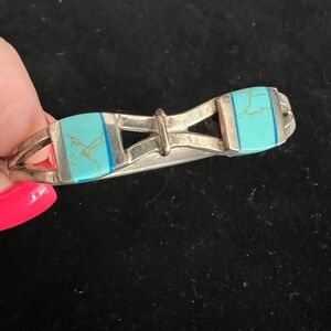 TAXCO 925 STERLING SILVER TURQUOISE HINGED BRACELET VINTAGE